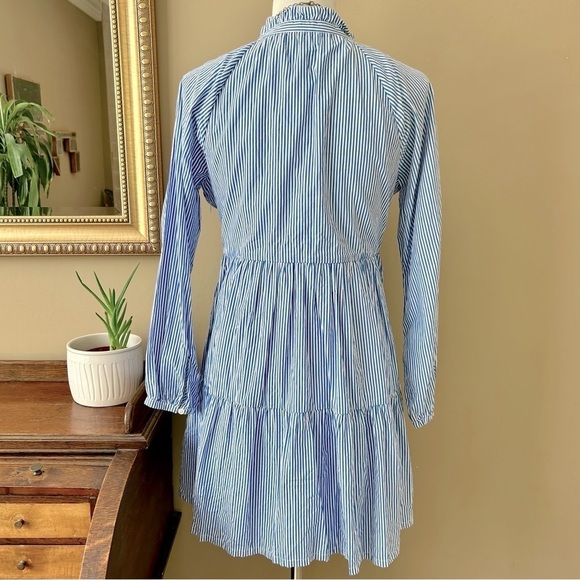 J Crew Tiered Popover Mini Dress Stripe Cotton Poplin Blue White Stripe Tiered M - Picture 7 of 13